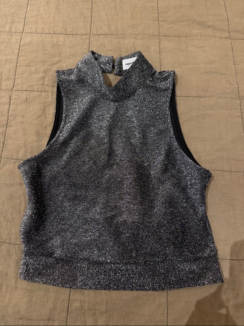 Superdown Metallic Mock Neck Tank Top - Silver
